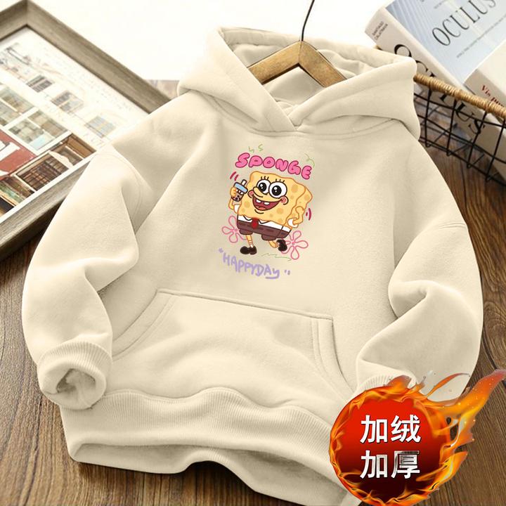 日系卡通女童宝宝时尚时髦连帽秋冬季中大童男童加绒加厚保暖卫衣