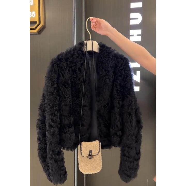 2024秋冬新款高级感时尚软糯舒适毛茸茸透气短外套女显瘦长袖开衫