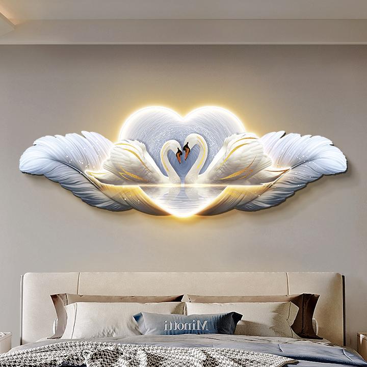 天鹅卧室装饰画高级感主卧房间床头挂画轻奢羽毛客厅背景墙面壁画