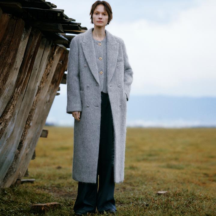 edition毛呢大衣女冬款西装领长款羊驼毛羊毛呢外套#EBC4OVCK04