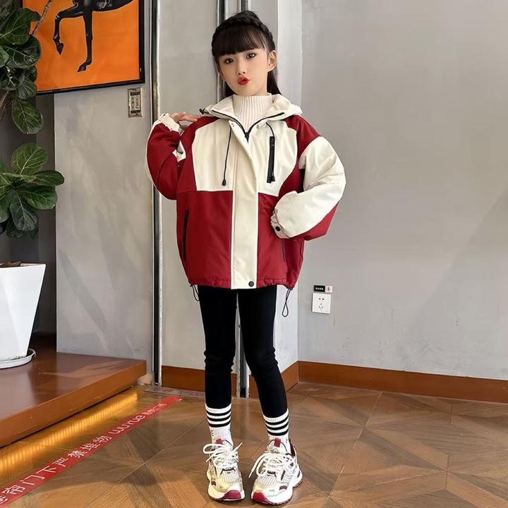 女童派克服2024秋冬新款加绒中大童儿童洋气加棉加厚冲锋衣