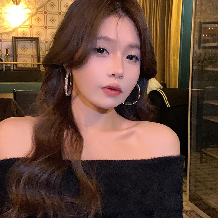 铁合金耳饰 双排水钻满钻耳圈女欧美气质百搭大耳环素圈圈耳饰