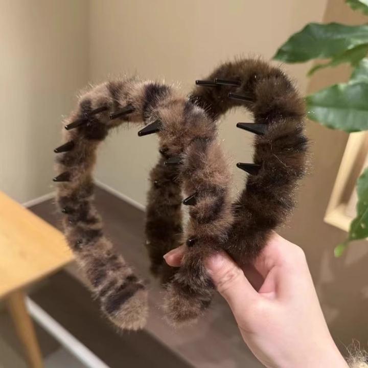 【喜喜专属】韩系复古豹纹带齿毛绒发箍女高颅顶防滑洗脸发卡头箍