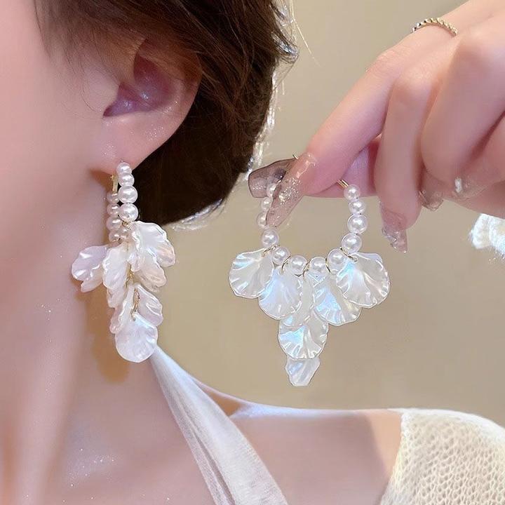 合金耳饰 度假风法式复古花瓣流苏耳环女轻奢高级长款夸张耳饰