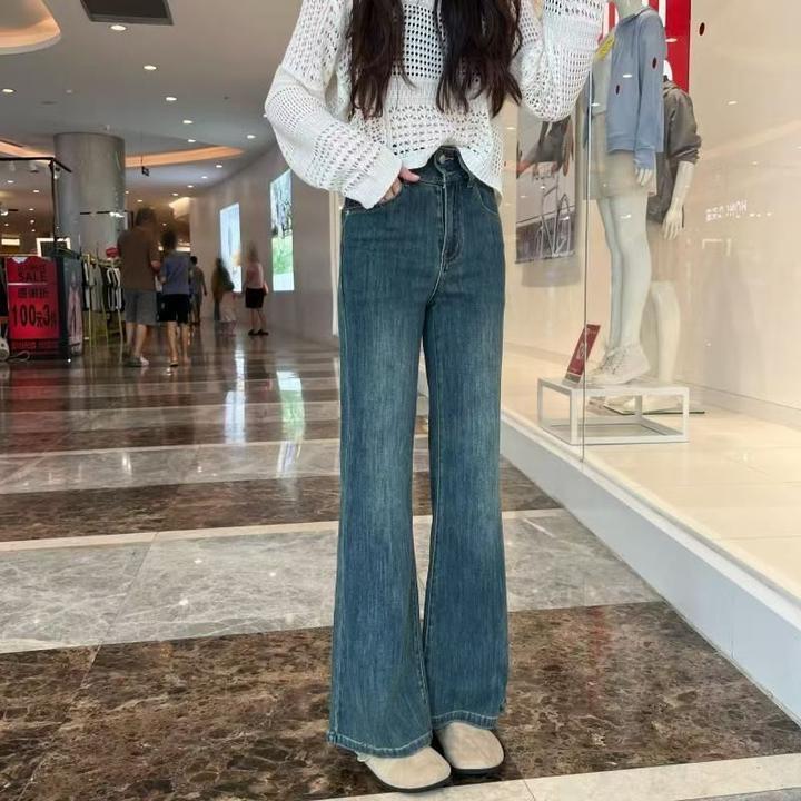 不贴腿微喇裤高腰直牛仔裤子女2024年秋季新款宽松显瘦九分长裤