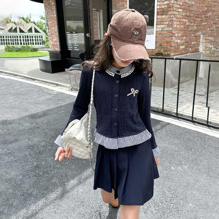 女童春秋款套装2024秋季新款半身裙两件套洋气针织外套学院风套装