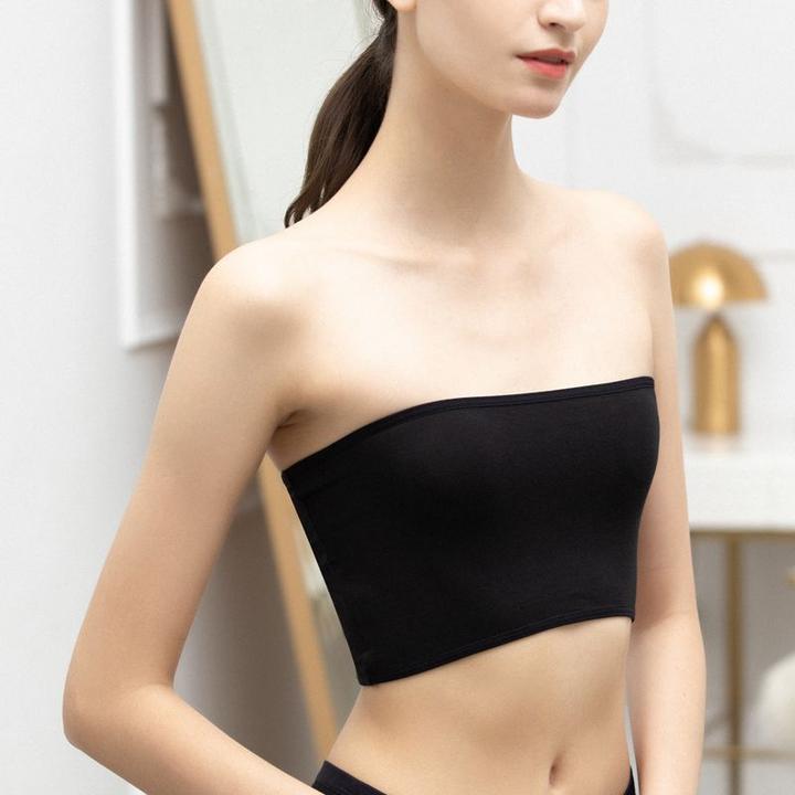 夏季白色一片式裹胸打底防走光一字肩围胸无肩带抹胸内衣少女黑色