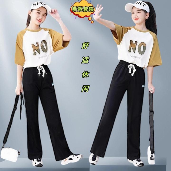 女童夏季套装新款时尚休闲短袖T阔腿裤两件套6-12岁宽松潮流新款