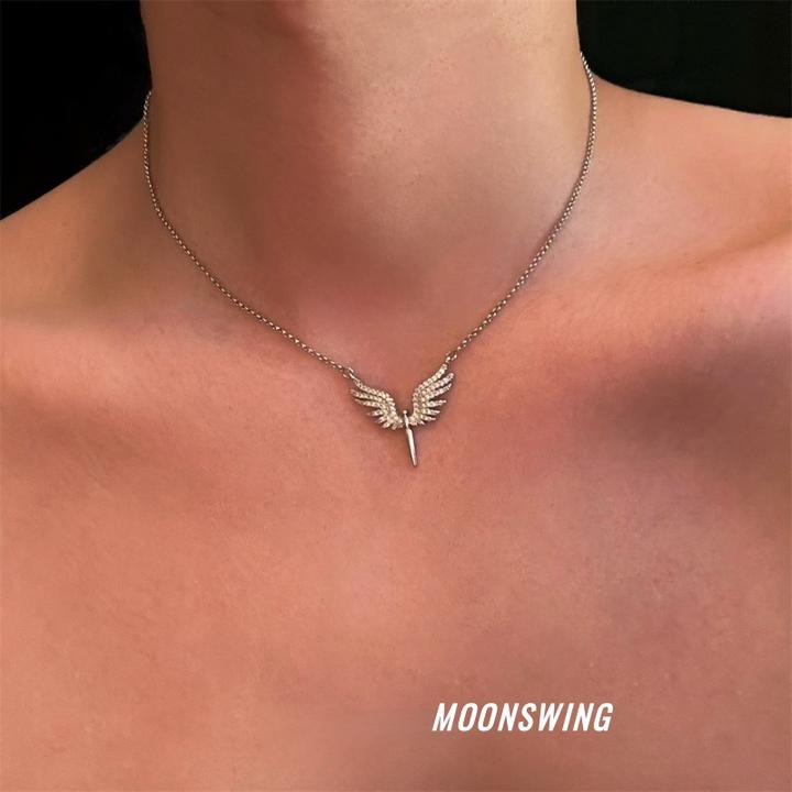 钛钢项链 天之翼满钻项链男小众ins风坠链女欧美高级感百搭锁骨链