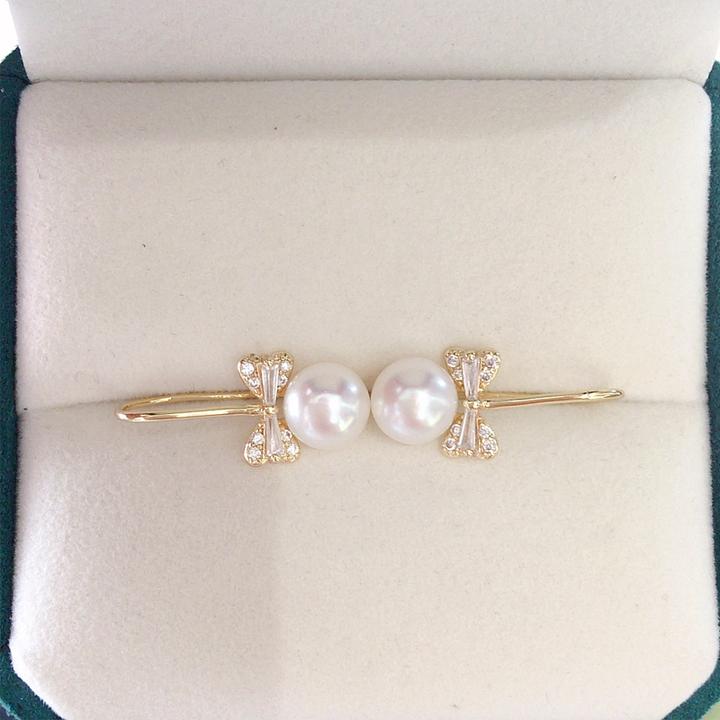 天然淡水珍珠耳环女包金轻奢风锆石蝴蝶结耳钩气质可简约爱耳饰