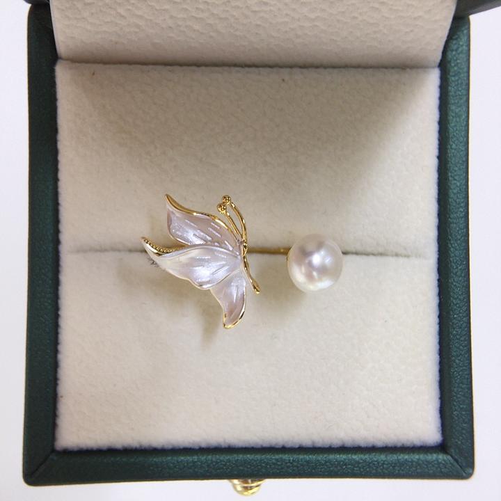 5A级高亮天然淡水珍珠戒指14K包金磨砂蝴蝶珍珠戒指直播爆款礼物