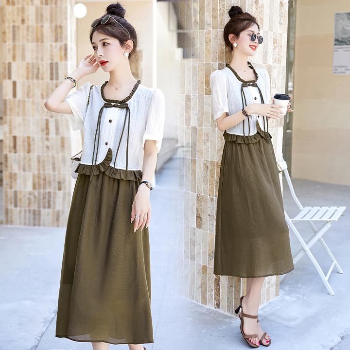 中腰常规袖通勤风无袖夏季连衣裙长裙夏装宽松时尚一字牛仔裤女孩