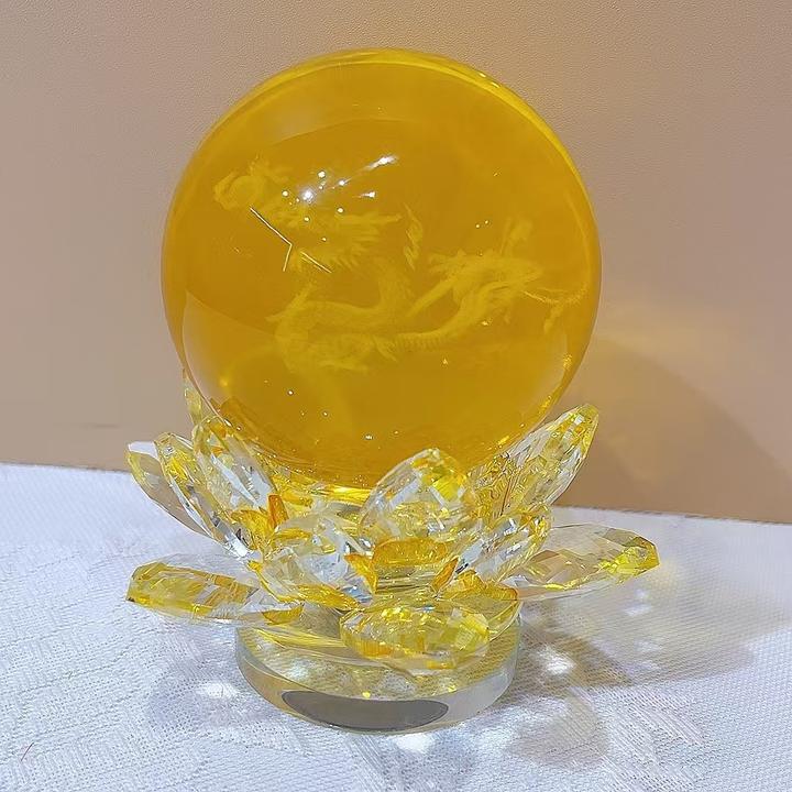 好运连连 金色水晶球旋转莲花球（高12，宽8）