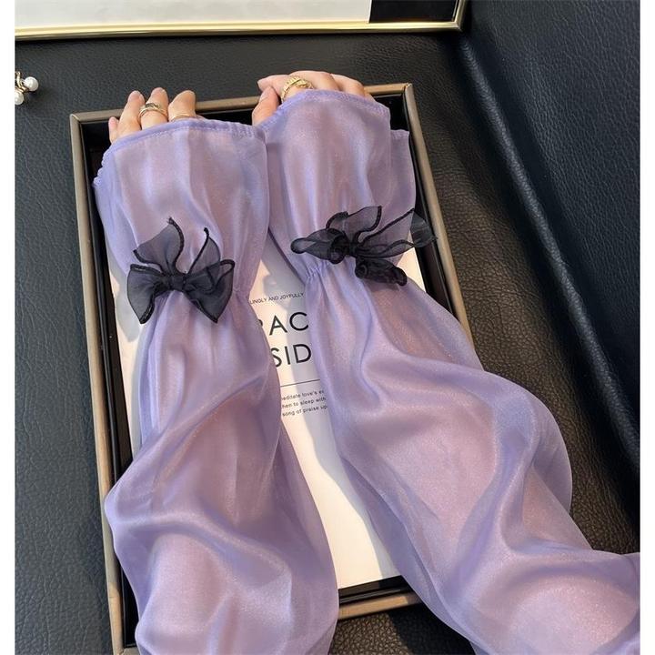 冰丝防晒袖套女2024新款蝴蝶结夏季手袖防紫外线手套宽仙女风冰袖