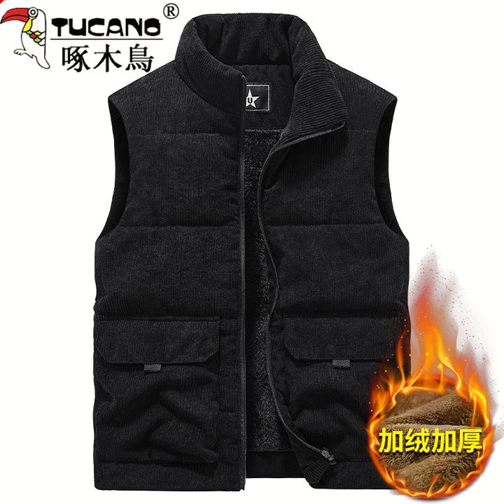 TUCANO/啄木鳥秋冬新款男灯芯绒马甲加绒加厚立领坎肩多口袋马夹