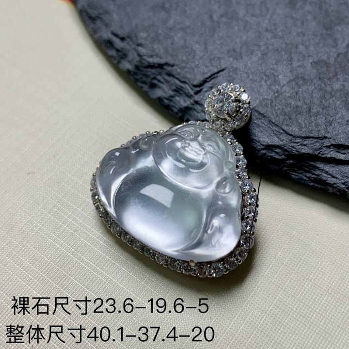 揭阳工天然缅甸水沫石英质玉925银镶高冰玻璃种佛公吊坠时尚百搭