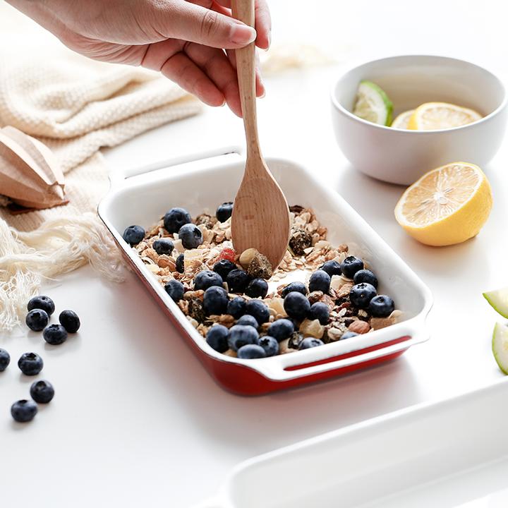 暖暖搪瓷烤盘珐琅家用烤箱加厚焗饭冷菜盘坚果水果盘子长方形蒸盘