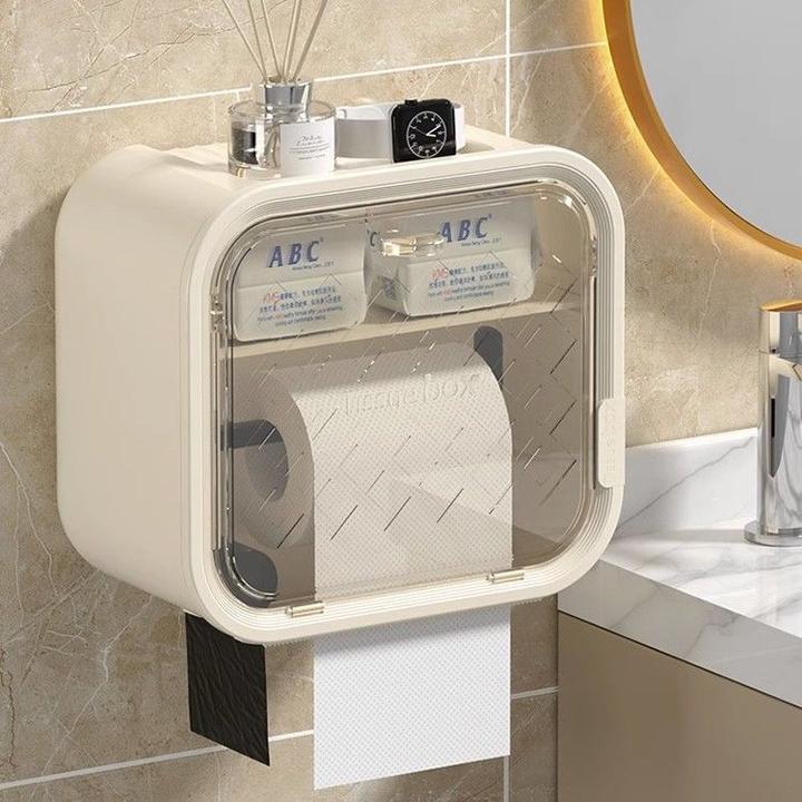 壁挂式卫生间厕纸盒免打孔防水轻奢纸巾盒多功能厨房卷纸抽纸盒子