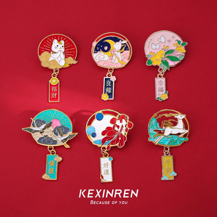 合金胸针 中国风 古风仙鹤神鹿荷花金属胸针文艺高档徽章学生饰品