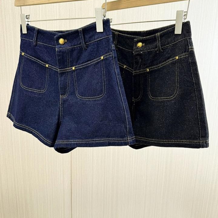 复古显瘦高腰牛仔短裤女夏新款a字阔腿热裤