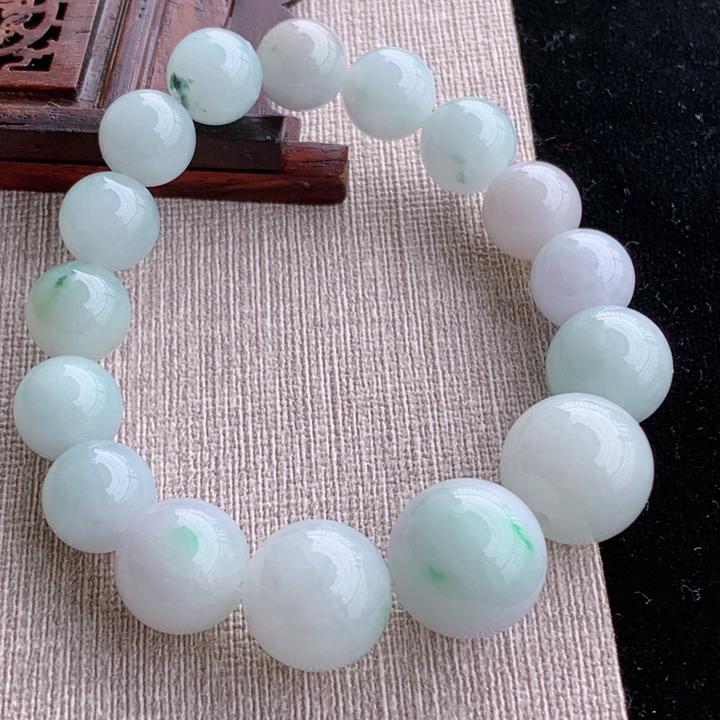 卡小11.3大16.2 缅甸纯天然A货翡翠珠形飘绿色手串玉珠链玉手串