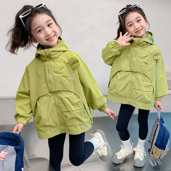 女童秋装2024新款外套春秋款儿童衣服韩系童装风衣上衣女宝冲锋衣