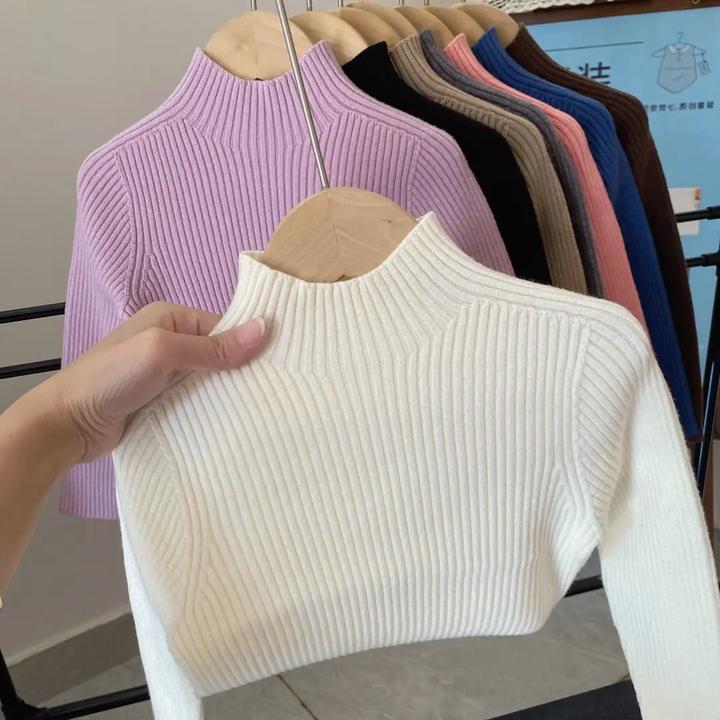 2025秋冬新款女童儿童打底衫宝宝纯色半高领无痕男孩儿童毛衣女童