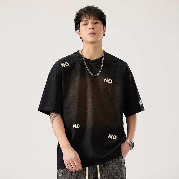 【TEXUEB】重磅280g印花水洗短袖美式潮牌休闲圆领百搭T恤男士简约