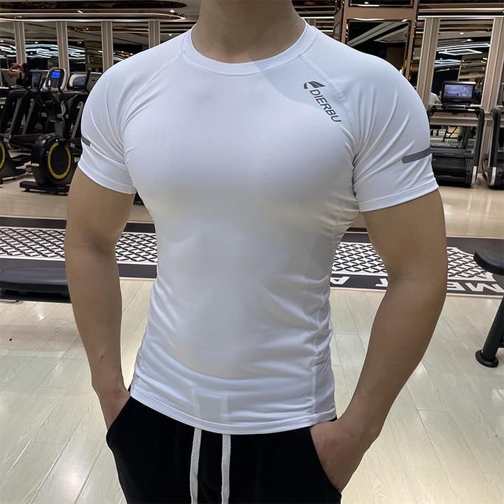 紧身衣男透气高弹力速干衣跑步健身训练服圆领运动T恤休闲打底衫