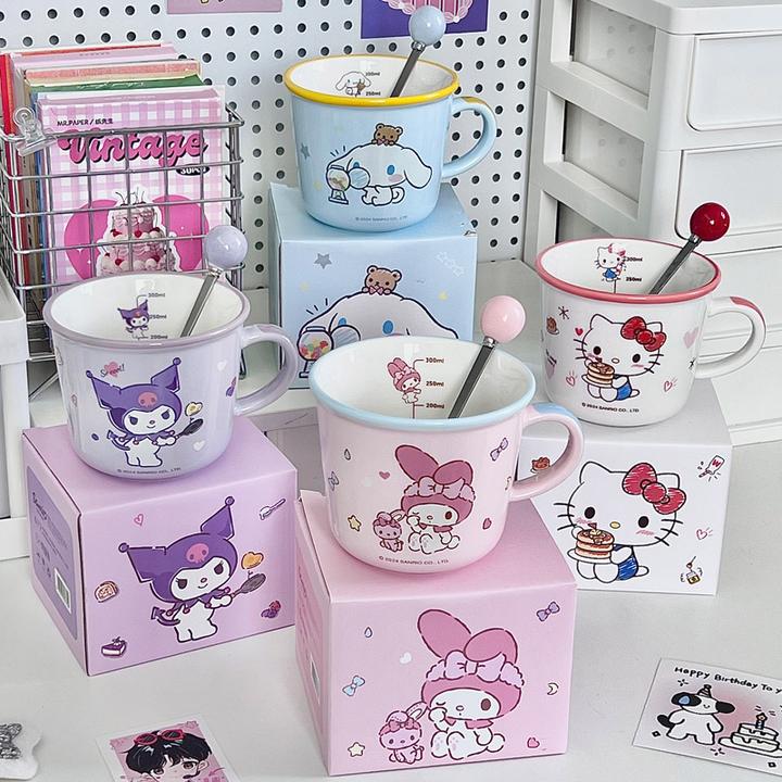 正版三丽鸥库洛米联名水杯可爱陶瓷杯子带刻度马克杯情侣生日礼物