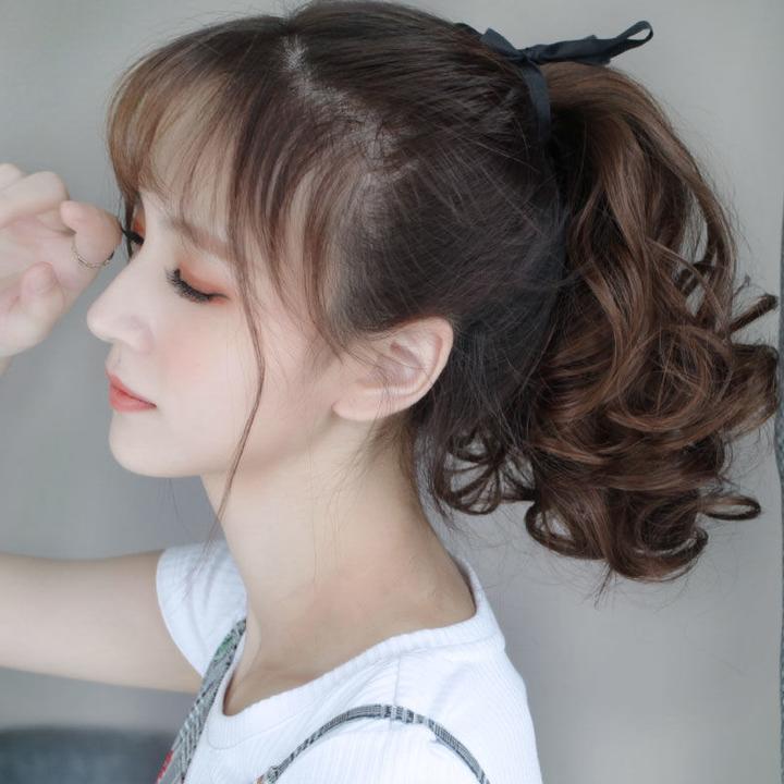 时尚马尾绑带式短马尾梨花卷可扎高马尾辫子仿真抓夹假发尾时尚女