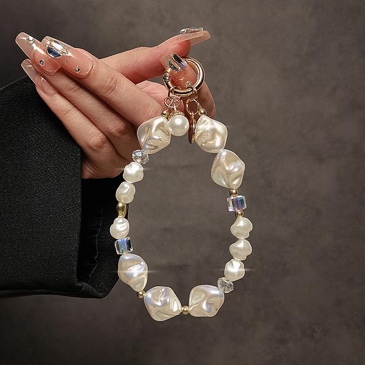 个性创意异型珍珠串手提链手腕短挂绳带夹片手机壳钥匙扣包包挂件