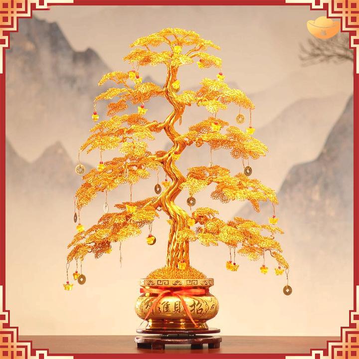 中式纯手工编织发财树摆件工艺品招财树电视柜装饰品店铺开业礼物