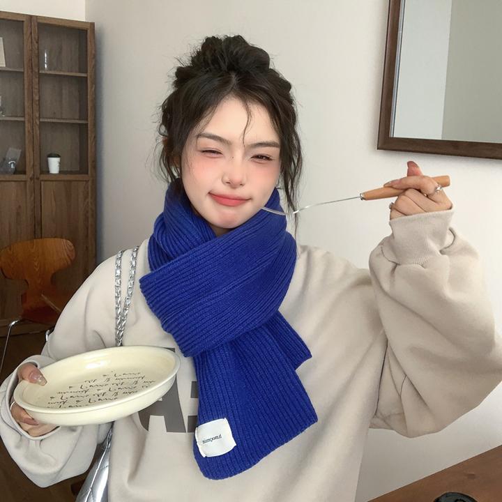 针织毛线围巾女冬季2025新款高级感百搭韩版纯色保暖学院风短围脖