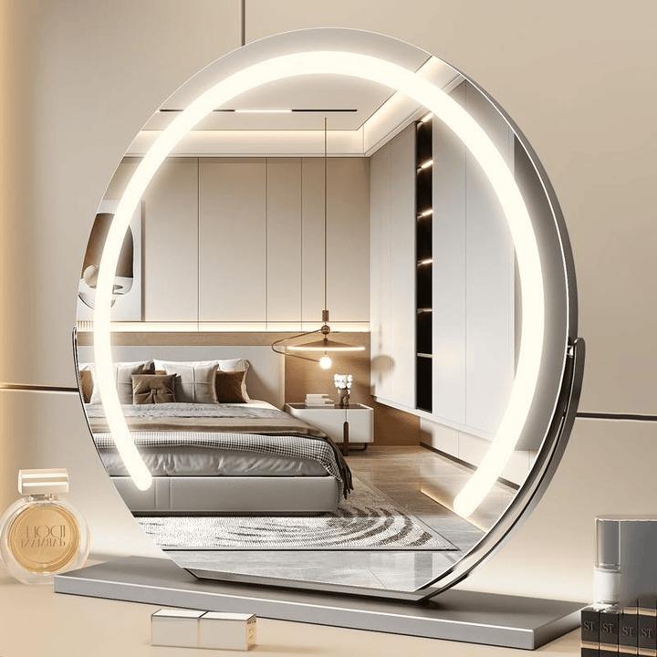 led补光化妆镜大号台式桌面带灯梳妆镜卧室化妆用智能充电圆镜子