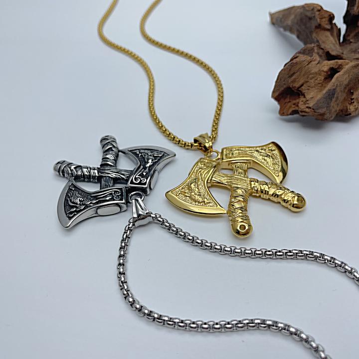 钛钢项链 北欧复古维京战斧项链男霸气斧头吊坠朋克个性嘻哈饰品