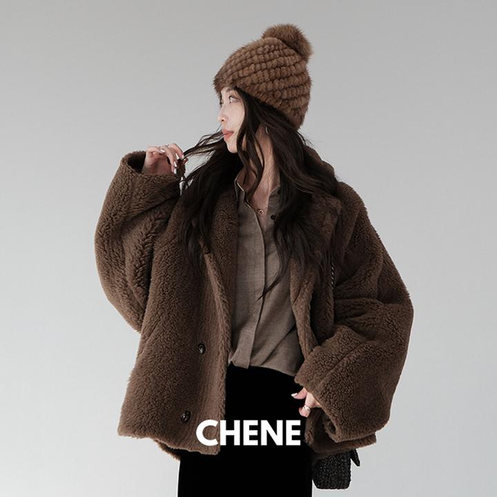 CHENE YI欧洲BECAGLI经典双排扣中短款翻领泰迪大衣