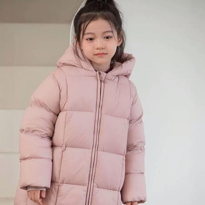 巴拉巴拉恩2024冬季新款儿童羽绒服长款过膝加厚保暖连帽90白鸭绒
