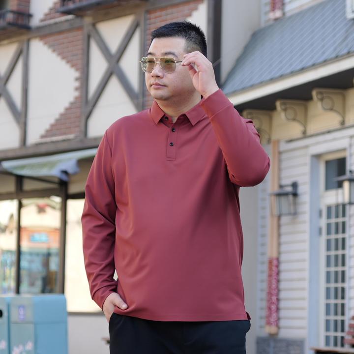 combo/康博大码男春秋季弹力无痕压胶工艺加肥长袖翻领休闲Polo衫
