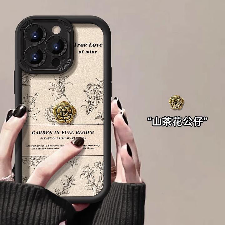 线条山茶花iphone15苹果13手机壳14promax复古12网红11小众xr创意