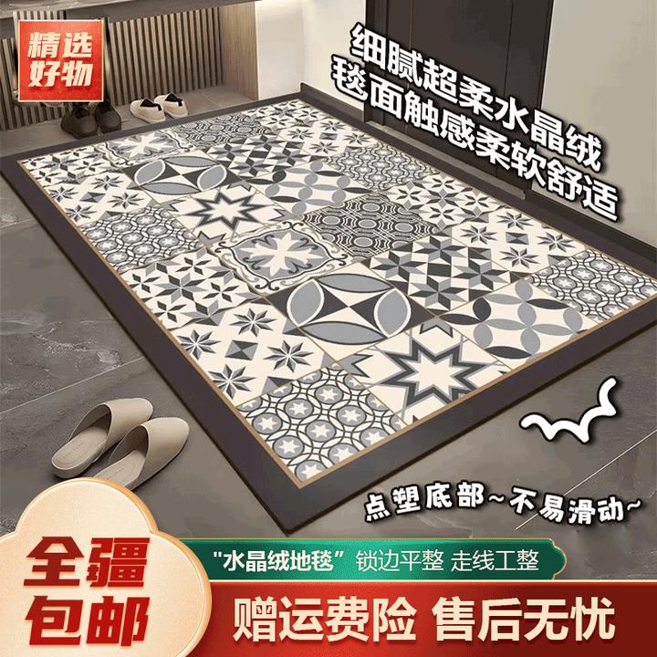 新疆包邮-轻奢水晶绒地毯入户门垫耐脏家用玄关脚垫进门防滑垫