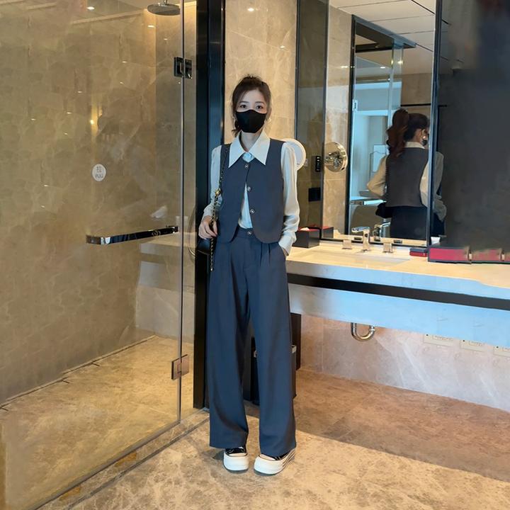 2024初秋新款法式纯欲减龄轻熟风气质显瘦三件套马夹衬衫时尚套装