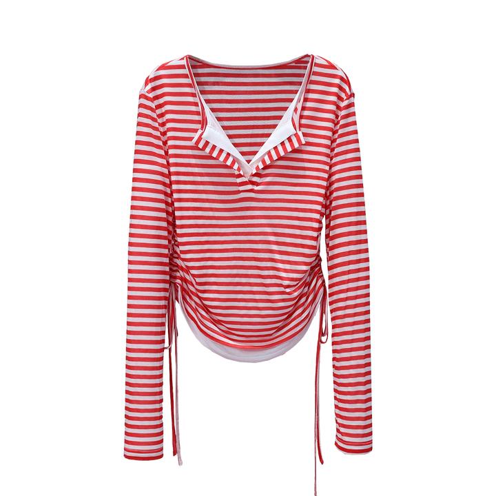 【LIANG哥女装】2025欧版莱赛尔轻薄透气红白条纹高弹爽肤衣3860A