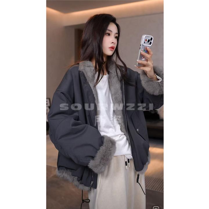 SOURWZZI/所姿新款双面穿兔毛冬季时尚休闲女士派克服SZ-25506