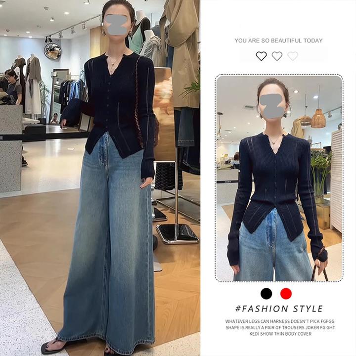 法式v领针织开衫外套女春秋薄款内搭打底韩系高级感别致chic上衣