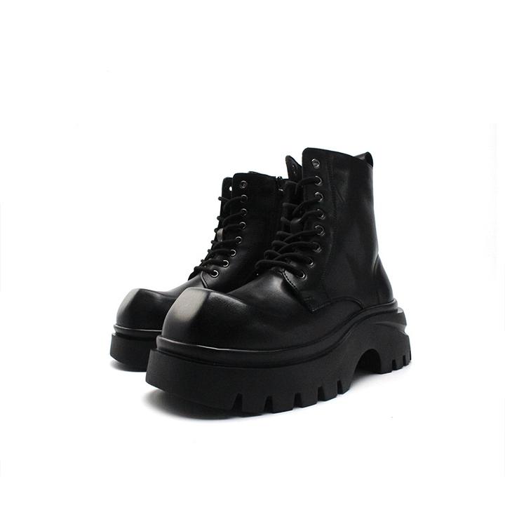 秋冬新款男士增高马丁靴高跟中筒靴英伦风系带工装靴大头男靴子