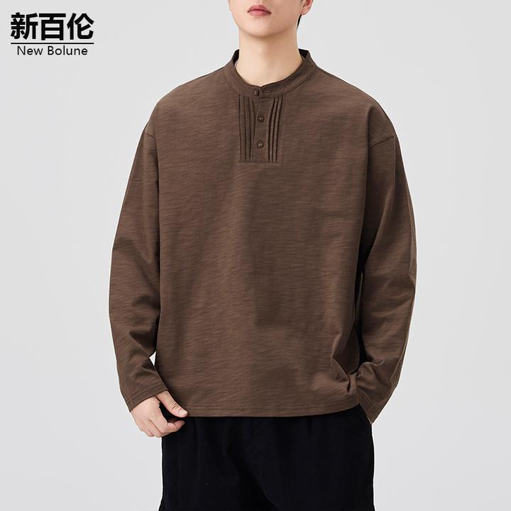 新百伦/NEW BOLUNE潮流百搭T恤男秋季新款宽松纯棉简约长袖上衣