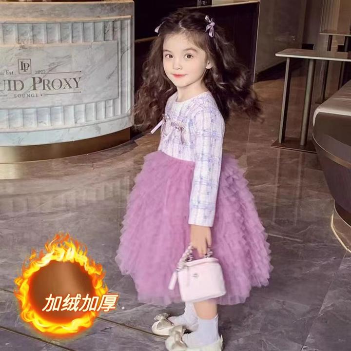 女童小香风连衣裙秋冬装儿童小中童新款蛋糕宝宝蓬蓬2024新款冬季