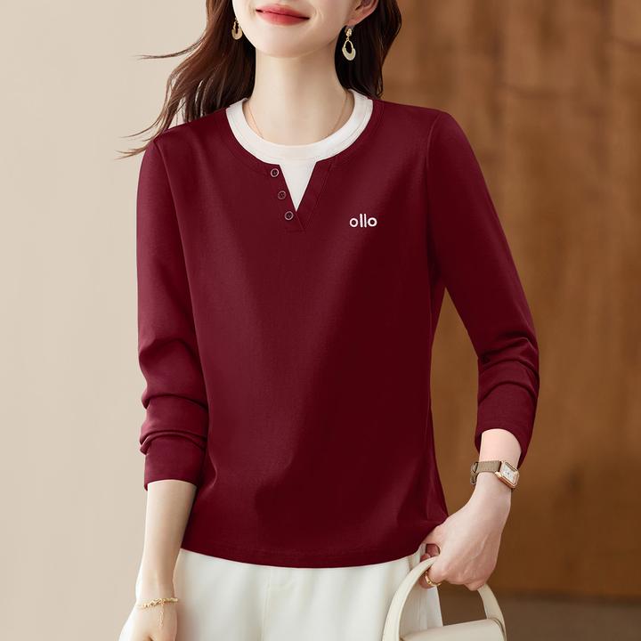 【90支新疆长绒棉显瘦长袖】早秋2025新款宽松遮肉女假两件打底上衣