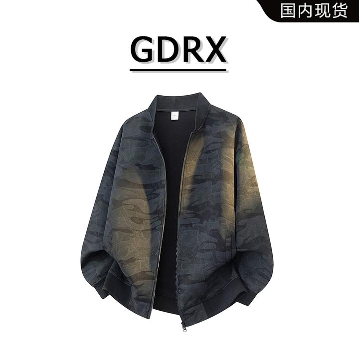 GDRX美式潮流扎染卫衣男冬季时尚迷彩印花外套保暖休闲男生衣服